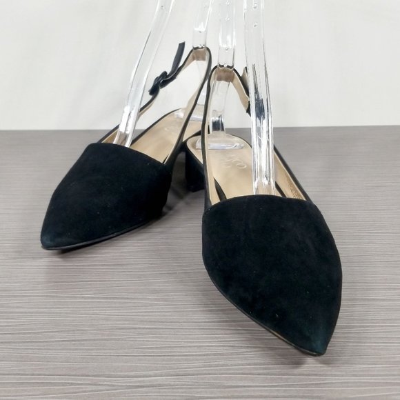 Franco Sarto Vellez Slingback kitten heel Pumps, Black Suede, Womens Size 7.5 - Picture 4 of 11